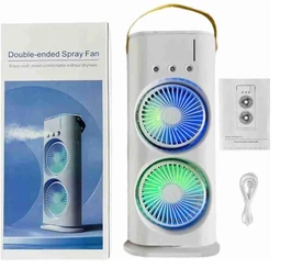 Portable Double Headed Mini Air Cooler For Home & Office Spray Cooling With Mist Humidifier 3 Gear USB Rechargable Oacillating Fan With LED Light Cooler Fan, Touch & Remote Control Ice Filling - 10D x 15W x 38H Centimeters