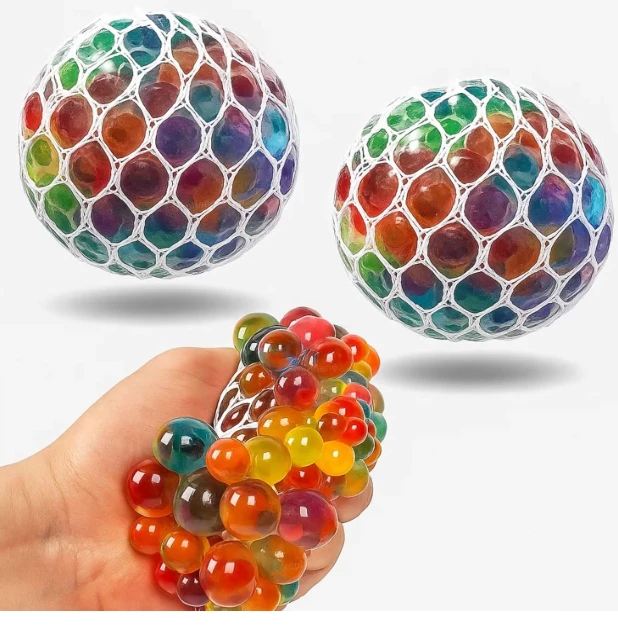 Squishy Stress Ball for Kids Squeeze Toy Pressure Relieve Anti-Stress Anti Anxiety Multicolor Magic Slime Mesh Ball Squeeze Grape Balls Return Gifts