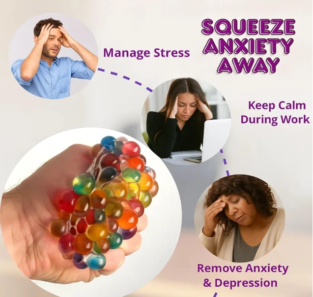 Squishy Stress Ball for Kids Squeeze Toy Pressure Relieve Anti-Stress Anti Anxiety Multicolor Magic Slime Mesh Ball Squeeze Grape Balls Return Gifts