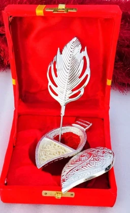 Silver Conch Shell Shaped Roli Chawal Box with Tilak Stick | Traditional Religious Gift Set | Decorative Pooja Accessory for Festivals, Puja & Home Decor