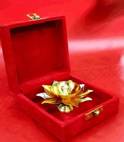 3" Brass Diya Velvet Box Lotus Diya Deep Jyoti Oil Lamp Akhand Diya or Home Temple Pooja Decor Diameter: 3 inches Height: 1 inches