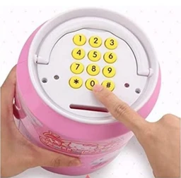 Battery Operated Cylinder ATM Safe Kids Piggy Saving ATM Bank with Electronic Lock Coin Bank Cash Deposit ATM Cartoon for Kids Coin Bank