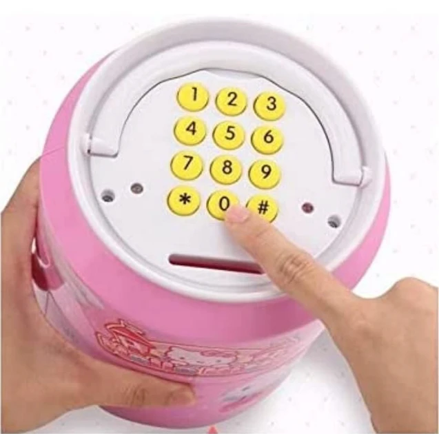Battery Operated Cylinder ATM Safe Kids Piggy Saving ATM Bank with Electronic Lock Coin Bank Cash Deposit ATM Cartoon for Kids Coin Bank