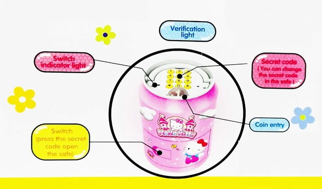 Battery Operated Cylinder ATM Safe Kids Piggy Saving ATM Bank with Electronic Lock Coin Bank Cash Deposit ATM Cartoon for Kids Coin Bank