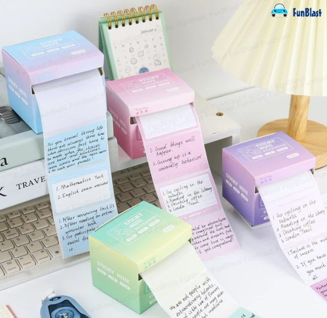 Sticky Notes Set - 256 Pcs Pull-Out With Dispenser, Self Adhesive Memo Stickers 8 Patterns Mini Pad for Office, School, Home