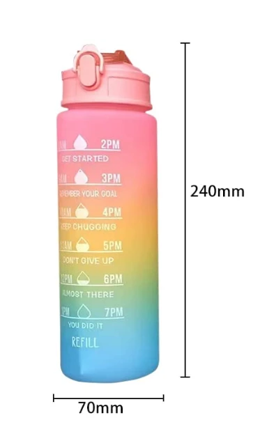Motivational 0.7 Liter Quotes & Time Marker Dual Colour Sports Plastic Bottle BPA Free, Leak Proof Sipper Bottle for Gym, Office, Workout