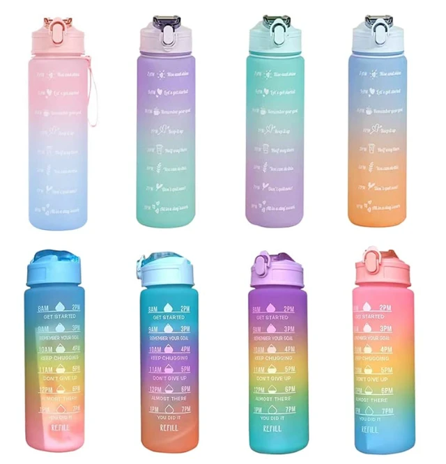 Motivational 0.7 Liter Quotes & Time Marker Dual Colour Sports Plastic Bottle BPA Free, Leak Proof Sipper Bottle for Gym, Office, Workout