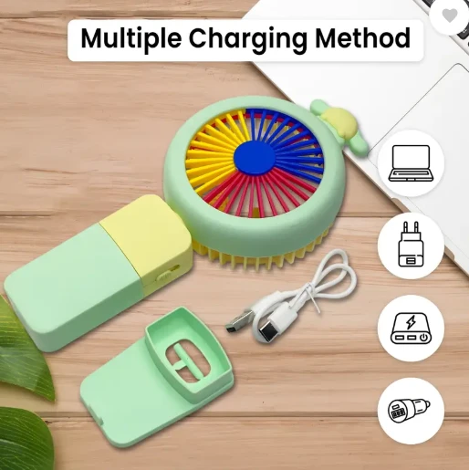 Mini Hand Fan with LED Light | Colorful USB Fan for Kids & Travel FL_227 Rechargeable Fan, USB Air Cooler, USB Fan (Multicolor)