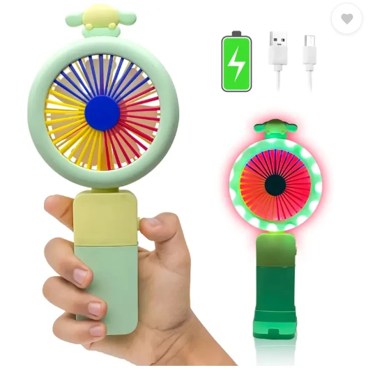 Mini Hand Fan with LED Light | Colorful USB Fan for Kids & Travel FL_227 Rechargeable Fan, USB Air Cooler, USB Fan (Multicolor)