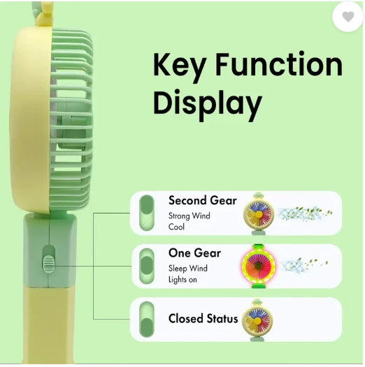 Mini Hand Fan with LED Light | Colorful USB Fan for Kids & Travel FL_227 Rechargeable Fan, USB Air Cooler, USB Fan (Multicolor)