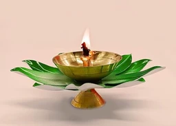 Lotus Brass Diya for Pooja – Hand-Painted Metal Oil Lamp for Diwali, Home Temple, Festival Decoration