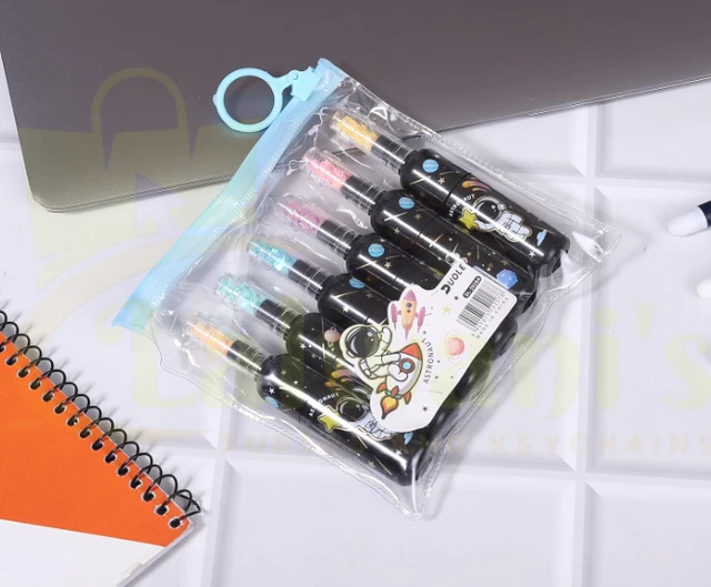 Set of 6 Black Cute Mini Bottle Shape Highlighter Pens for Colorful Note-Taking and Creativity Study and Art for Students and for Office Uses Satationary