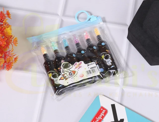 Set of 6 Black Cute Mini Bottle Shape Highlighter Pens for Colorful Note-Taking and Creativity Study and Art for Students and for Office Uses Satationary