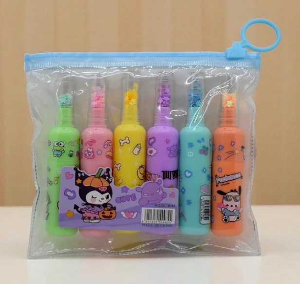 Highlighter Pens Neon Colors Markers (6 pcs) - Mini Colorful Bottle Shaped Highlighters for Girls & Boys Korean Stationery for School & Office