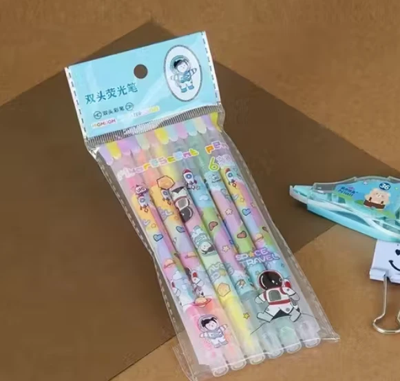 Kids Double Head Cartoon Printed Marker Highlighter Set of 6 Pcs Dual Head Marker Nib Sketch Pens