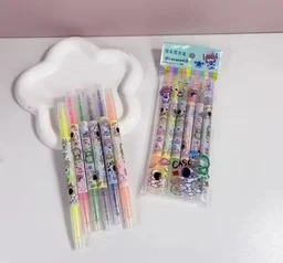 Kids Double Head Cartoon Printed Marker Highlighter Set of 6 Pcs Dual Head Marker Nib Sketch Pens