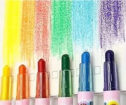 BTS Bt21 Themed Rolling Crayons with a Set of 3D stickers |Twistable Crayons| 24 Stickers| Birthday Gift/Return Gift for Kids- 12 Crayons