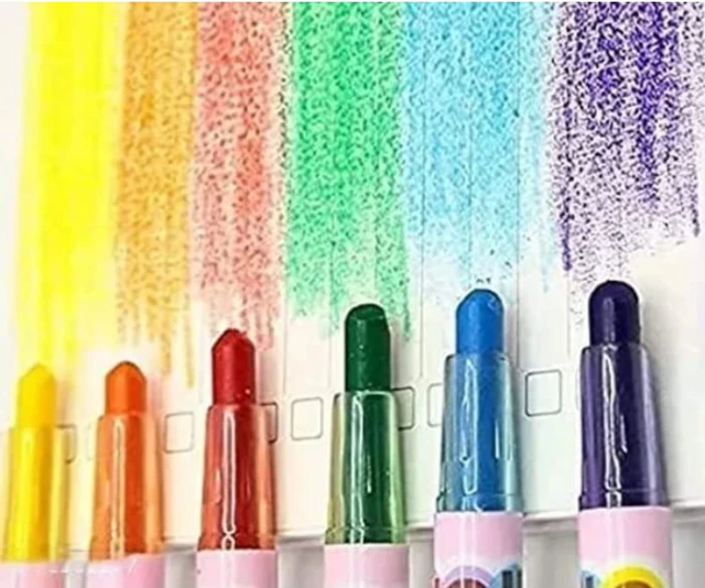 BTS Bt21 Themed Rolling Crayons with a Set of 3D stickers |Twistable Crayons| 24 Stickers| Birthday Gift/Return Gift for Kids- 12 Crayons