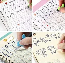 SHNMN Sank Magic Practice Copybook, (4 BOOK +1 PEN + 10 REFILL) Number Tracing Book for Preschoolers with Pen, Magic calligraphy books for kids Reusable Writing Tool