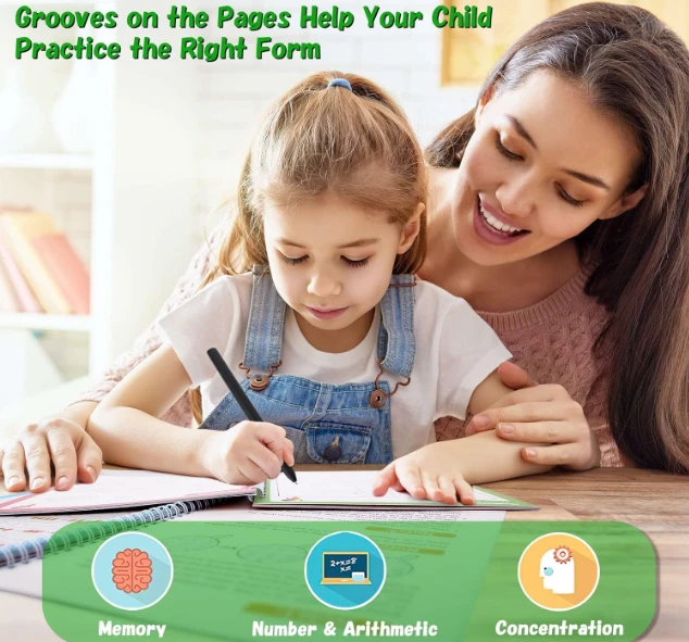 SHNMN Sank Magic Practice Copybook, (4 BOOK +1 PEN + 10 REFILL) Number Tracing Book for Preschoolers with Pen, Magic calligraphy books for kids Reusable Writing Tool
