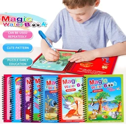 Plastic Magic Water Book (Pack of 4) for Kids with Magic Water Doodle Pen, Reusable Self Drying Water Painting Book | Age 3+ Years