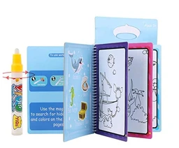 Plastic Magic Water Book (Pack of 4) for Kids with Magic Water Doodle Pen, Reusable Self Drying Water Painting Book | Age 3+ Years