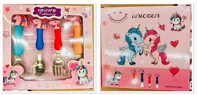Unicorn Family Baby Spoon and Fork Cutlery for Babies and Kids - Stainless Steel (304) Tableware Set with Comfortable Handle for Boys and Girls