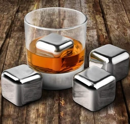 Wine Chillers Metal Ice Cube, Stainless Steel Whiskey Stones, Reusable Whiskey Rocks Beverage Chilling Stones for Scotch and Bourbon, Cool Dad Gadgets, Gift for Mens Valentine, Silver,