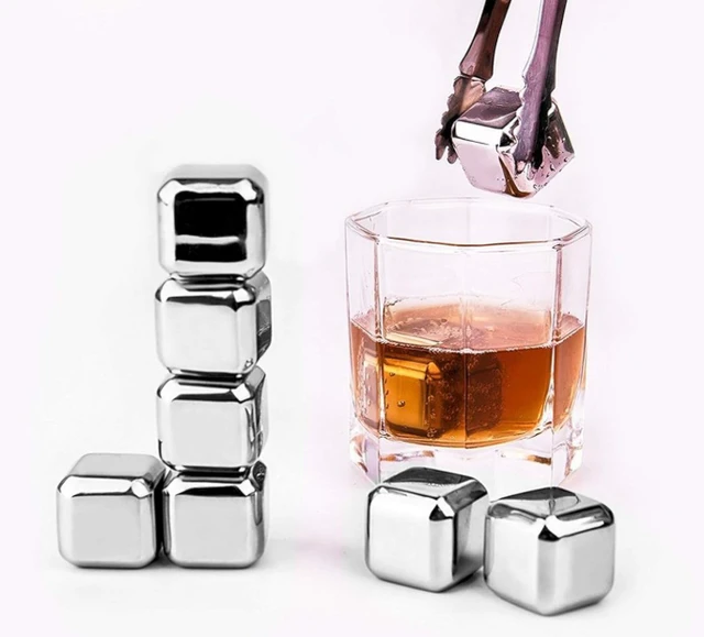 Wine Chillers Metal Ice Cube, Stainless Steel Whiskey Stones, Reusable Whiskey Rocks Beverage Chilling Stones for Scotch and Bourbon, Cool Dad Gadgets, Gift for Mens Valentine, Silver,