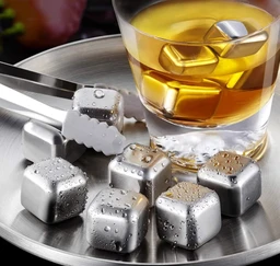 Wine Chillers Metal Ice Cube, Stainless Steel Whiskey Stones, Reusable Whiskey Rocks Beverage Chilling Stones for Scotch and Bourbon, Cool Dad Gadgets, Gift for Mens Valentine, Silver,
