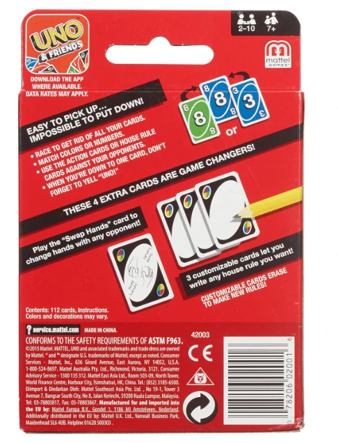 Mattel Uno Playing Card Game for 7 Yrs and Above for Adult,Set of 112 Cards, Multicolor