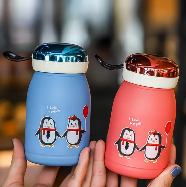 Penguin Cartoon Printed Stainless Steel Thermos Vacuum Flask for Kids 380 Ml