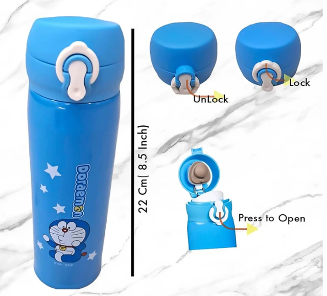 Doraeemon Blue Water Bottle Designer Printed Stainless Steel Insulated Sipper Water Bottle for Kids/Flask for Kids, School, Gym. Travelling, Birthday Gift