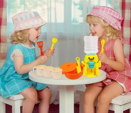 Mini Kitchen Play Set for Kids, 17 Pieces with Duck Water Dispenser, Cooking Utensils and Furniture, Ages 3+