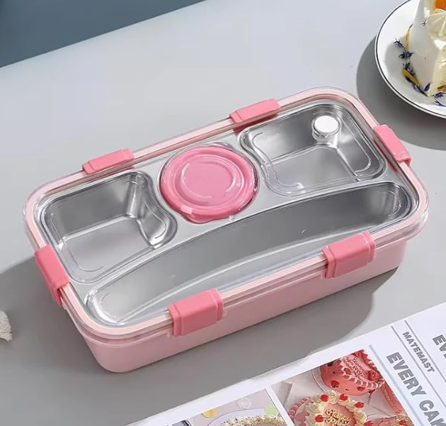 Stainless Steel Bento Lunch Box for Kids & Adults | 4 Compartment Leakproof Tiffin with Lid | BPA-Free, Airtight | Ideal for Office, School & Travel