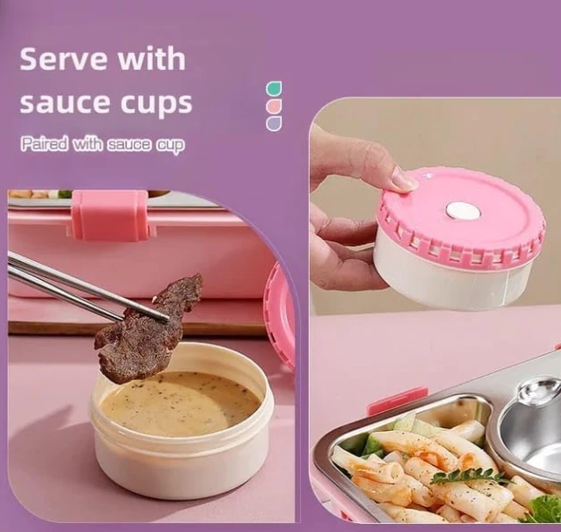 Stainless Steel Bento Lunch Box for Kids & Adults | 4 Compartment Leakproof Tiffin with Lid | BPA-Free, Airtight | Ideal for Office, School & Travel