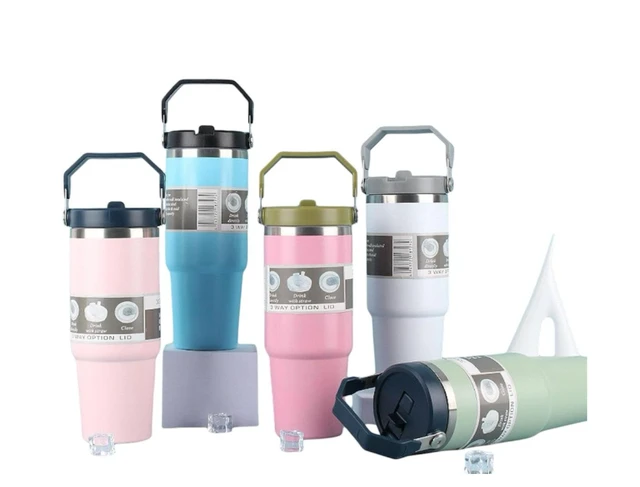 30oz Portable Straw Insulated Tumbler With Handle, 890ml Large Capacity Water Bottle, 304 Stainless Steel Car Cup For Outdoor Sports, Travel & Camping, Birthday Gift (Multi Colors)