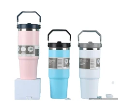 30oz Portable Straw Insulated Tumbler With Handle, 890ml Large Capacity Water Bottle, 304 Stainless Steel Car Cup For Outdoor Sports, Travel & Camping, Birthday Gift (Multi Colors)