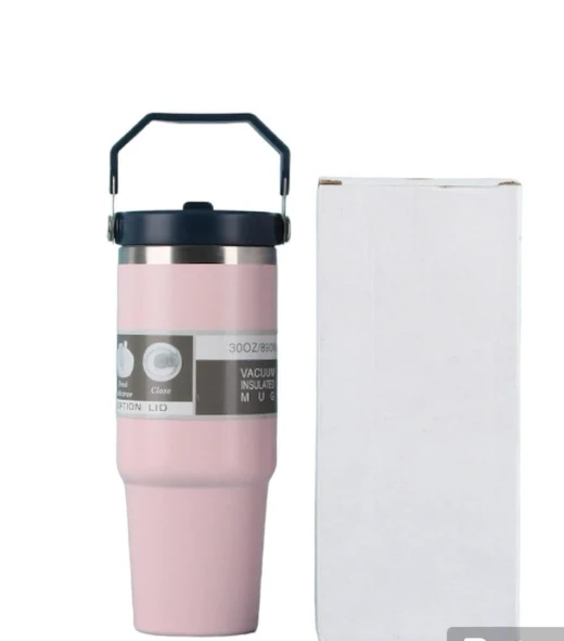 30oz Portable Straw Insulated Tumbler With Handle, 890ml Large Capacity Water Bottle, 304 Stainless Steel Car Cup For Outdoor Sports, Travel & Camping, Birthday Gift (Multi Colors)