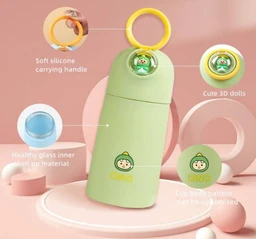 Water Bottle for Kids – Insulated Glass Bottle, Kids Water Bottle Double Walled Vacuum Insulated Glass Bottle, Double-Wall Thermos Flask (400 ML) (Multicolor)