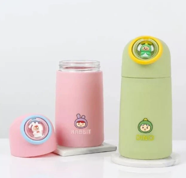 Water Bottle for Kids – Insulated Glass Bottle, Kids Water Bottle Double Walled Vacuum Insulated Glass Bottle, Double-Wall Thermos Flask (400 ML) (Multicolor)