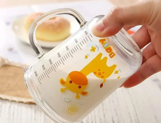 Cartoon Printed Milk Glass Sipper Jar with Straw and Lid for Kids Boy and Girl Glass Coffee Mug (350 ml)