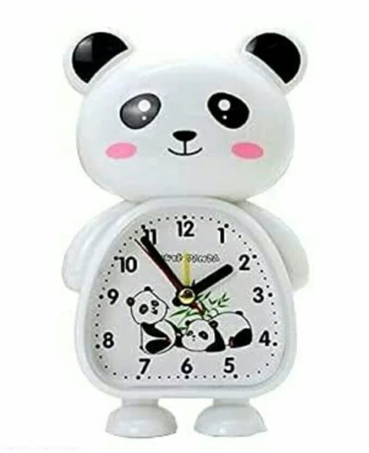 Plastic Cute Panda Cartoon Theme Teddy Bear Desk Alarm Analog Clock For Kids, Students (Multicolour, 17 X10 X 4Cm) (Panda (Black & White))