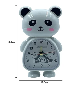 Plastic Cute Panda Cartoon Theme Teddy Bear Desk Alarm Analog Clock For Kids, Students (Multicolour, 17 X10 X 4Cm) (Panda (Black & White))