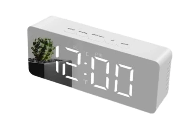 Digital LED Mirror Alarm Clock for Heavy Sleepers Kids Large LED Display with Snooze Time Temperature Function for Bedroom, Office, Travel Battery Powered and USB Power
