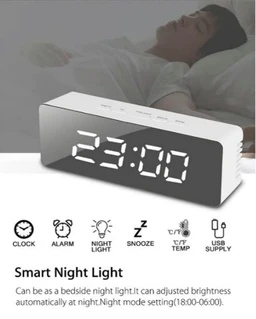 Digital LED Mirror Alarm Clock for Heavy Sleepers Kids Large LED Display with Snooze Time Temperature Function for Bedroom, Office, Travel Battery Powered and USB Power