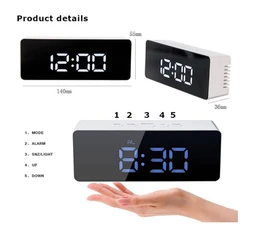 Digital LED Mirror Alarm Clock for Heavy Sleepers Kids Large LED Display with Snooze Time Temperature Function for Bedroom, Office, Travel Battery Powered and USB Power