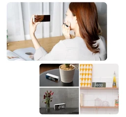 Digital LED Mirror Alarm Clock for Heavy Sleepers Kids Large LED Display with Snooze Time Temperature Function for Bedroom, Office, Travel Battery Powered and USB Power