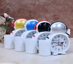 Twin Bell Alarm Clock with Pen Holder - Robot Shaped Alarm Watch, Table Top Alarm Clock for Bedroom Heavy Sleepers Kids and Students for Kids (7061)(Set of 1 ; Assorted Colour)