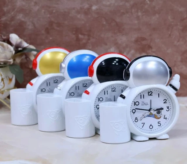 Twin Bell Alarm Clock with Pen Holder - Robot Shaped Alarm Watch, Table Top Alarm Clock for Bedroom Heavy Sleepers Kids and Students for Kids (7061)(Set of 1 ; Assorted Colour)